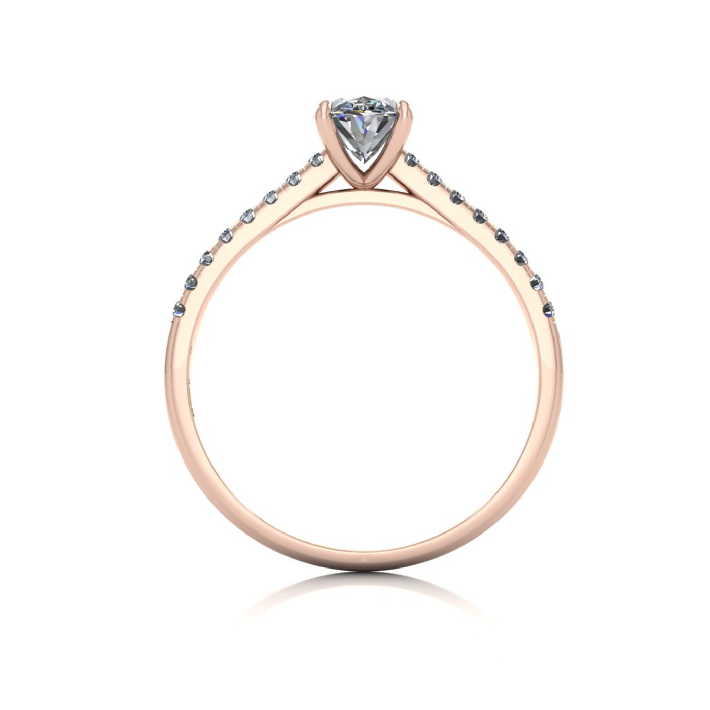 18k rose gold  0,80 ct 4 prongs oval cut diamond engagement ring with whisper thin pavÉ set band