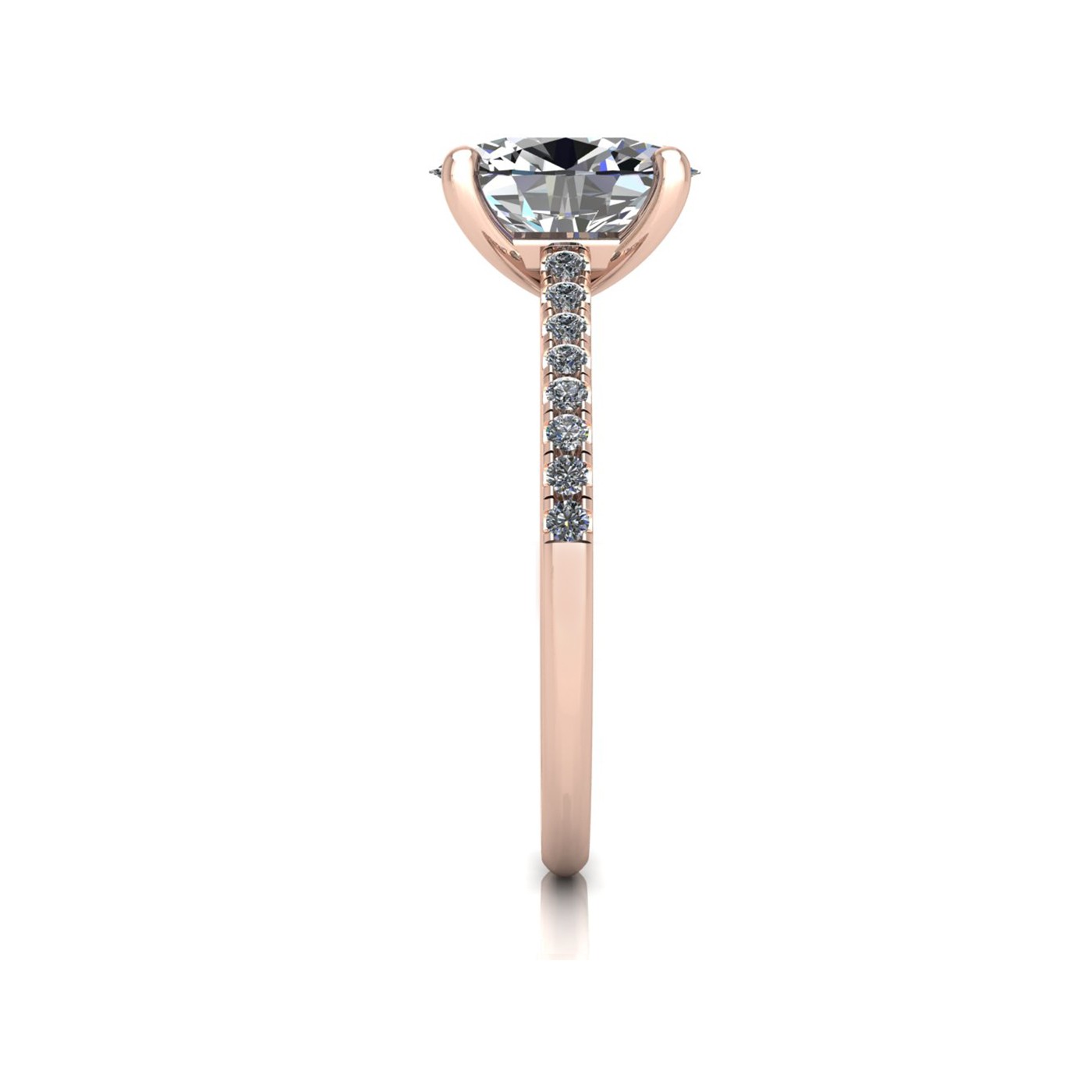 18k rose gold  1,50 ct 4 prongs oval cut diamond engagement ring with whisper thin pavÉ set band
