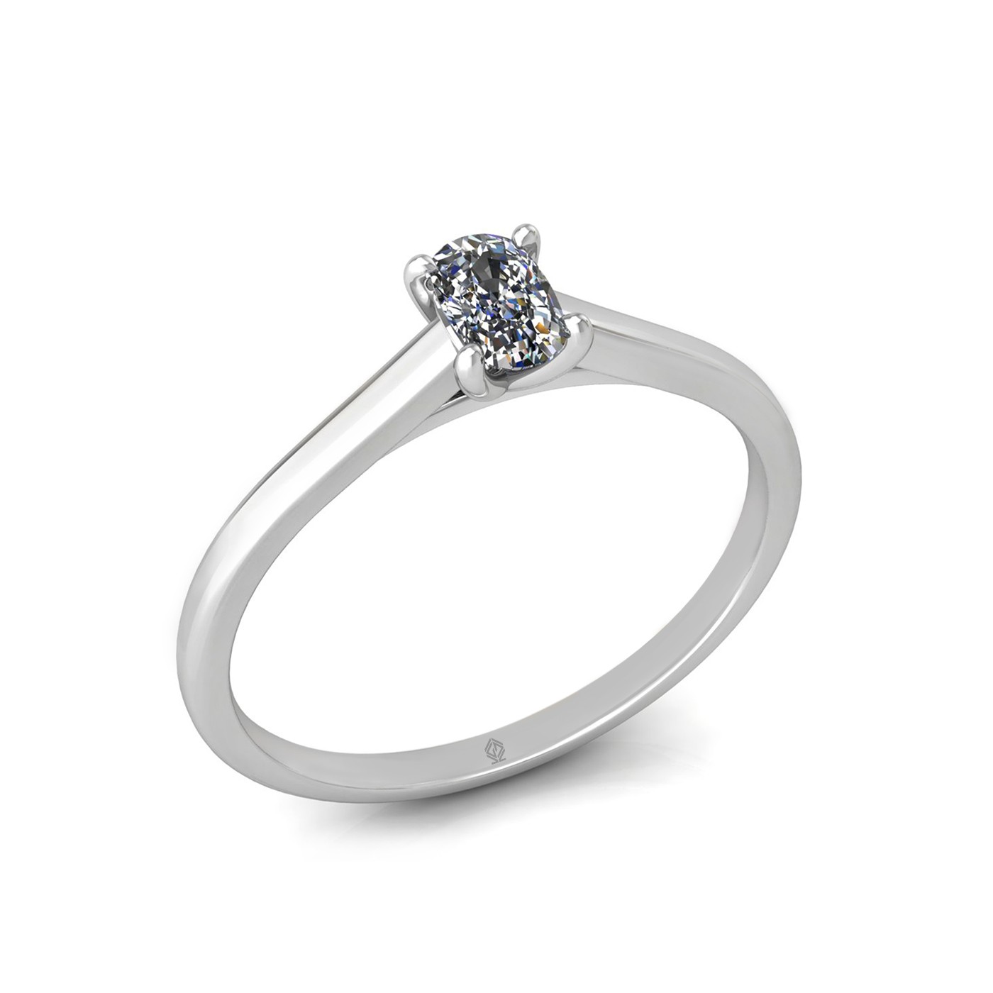 18k white gold  0,30 ct 4 prongs solitaire elongated cushion cut diamond engagement ring with whisper thin band