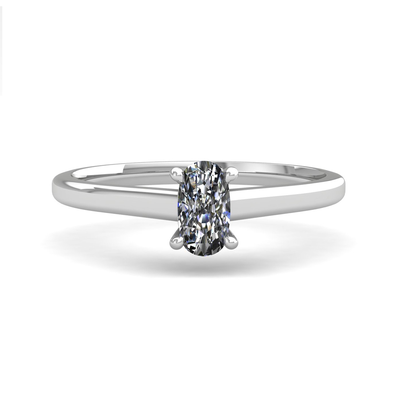 18k white gold  0,80 ct 4 prongs solitaire elongated cushion cut diamond engagement ring with whisper thin band Photos & images