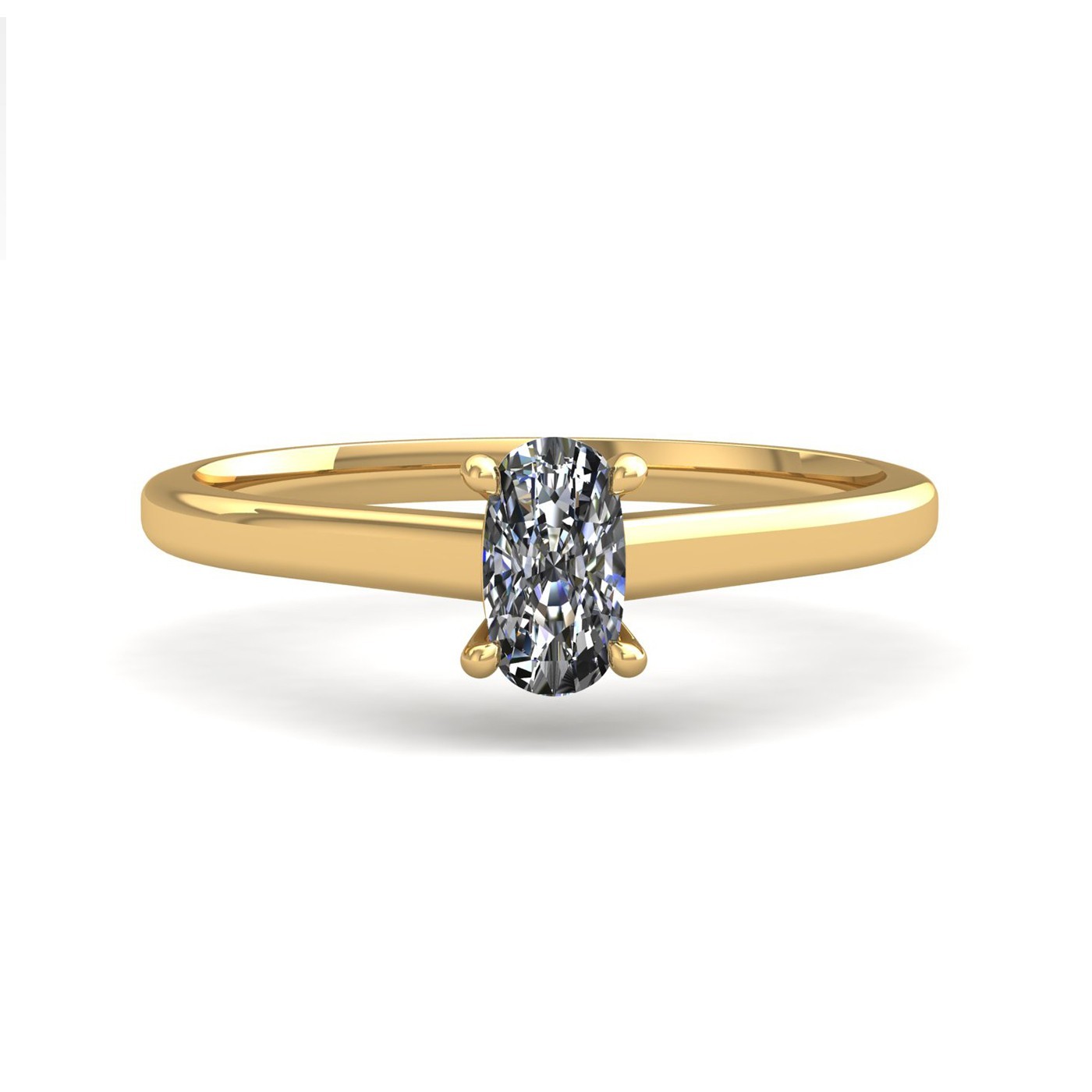 18k yellow gold  2.00 ct 4 prongs solitaire elongated cushion cut diamond engagement ring with whisper thin band Photos & images