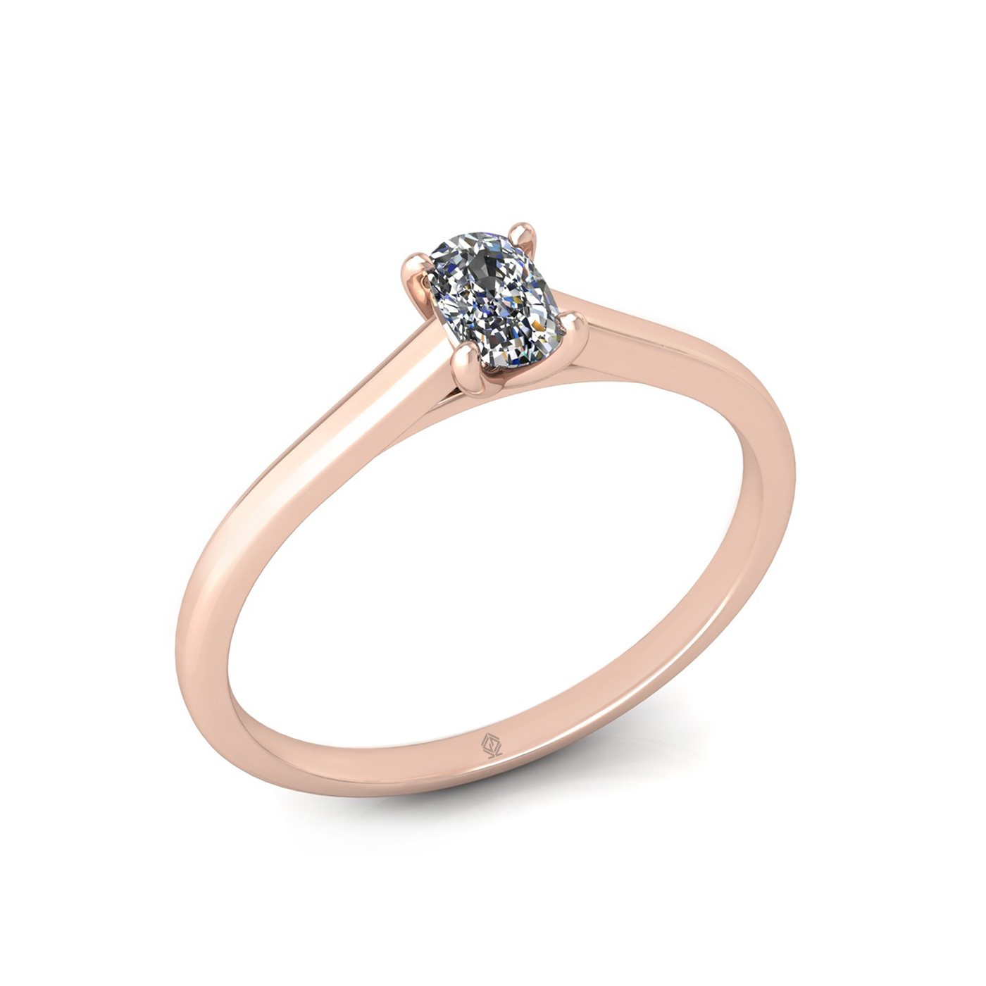 18k rose gold  0,30 ct 4 prongs solitaire elongated cushion cut diamond engagement ring with whisper thin band