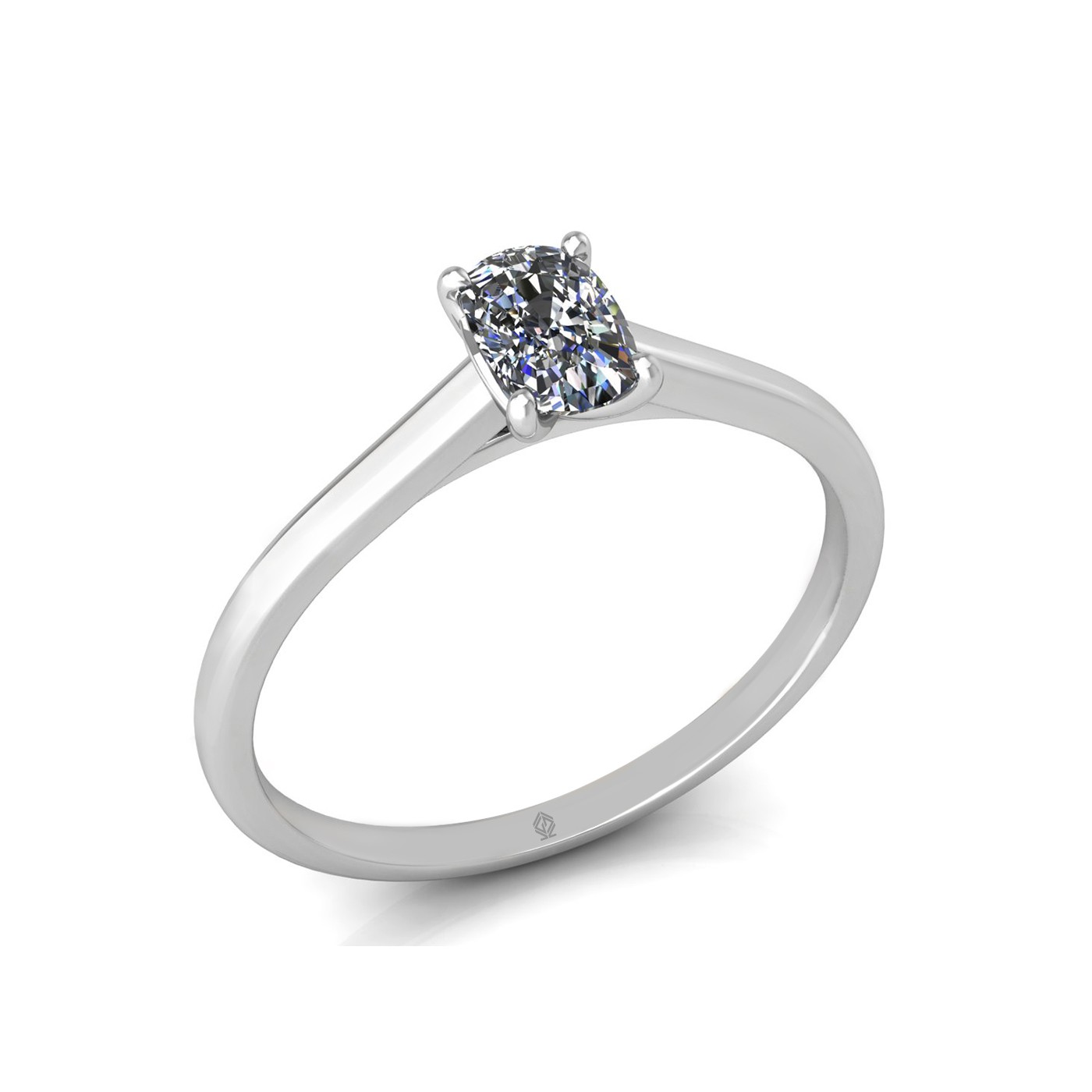 18k white gold  0,50 ct 4 prongs solitaire elongated cushion cut diamond engagement ring with whisper thin band