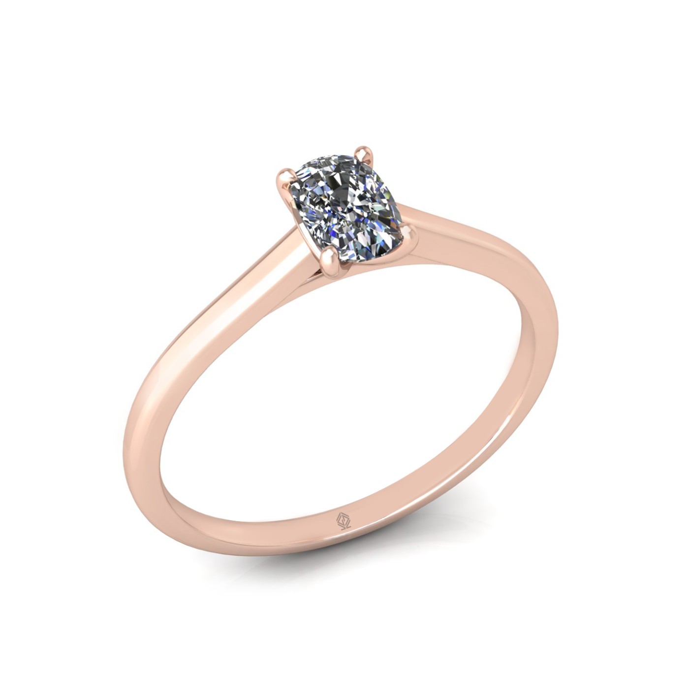 18k rose gold  0,50 ct 4 prongs solitaire elongated cushion cut diamond engagement ring with whisper thin band