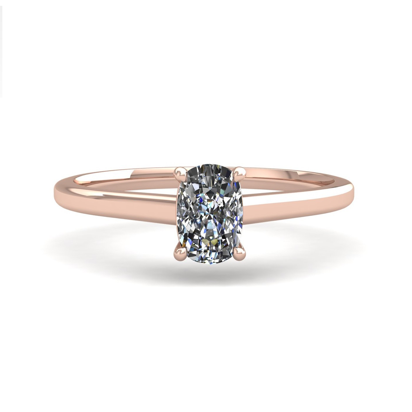 18k rose gold  1.50 ct 4 prongs solitaire elongated cushion cut diamond engagement ring with whisper thin band Photos & images