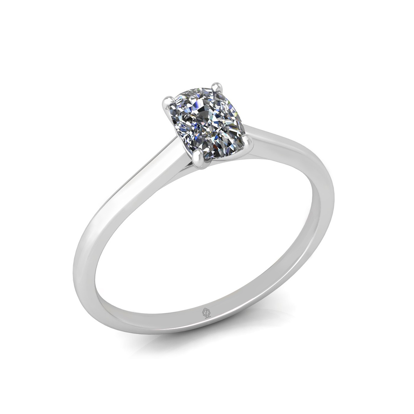 18k white gold  0,80 ct 4 prongs solitaire elongated cushion cut diamond engagement ring with whisper thin band
