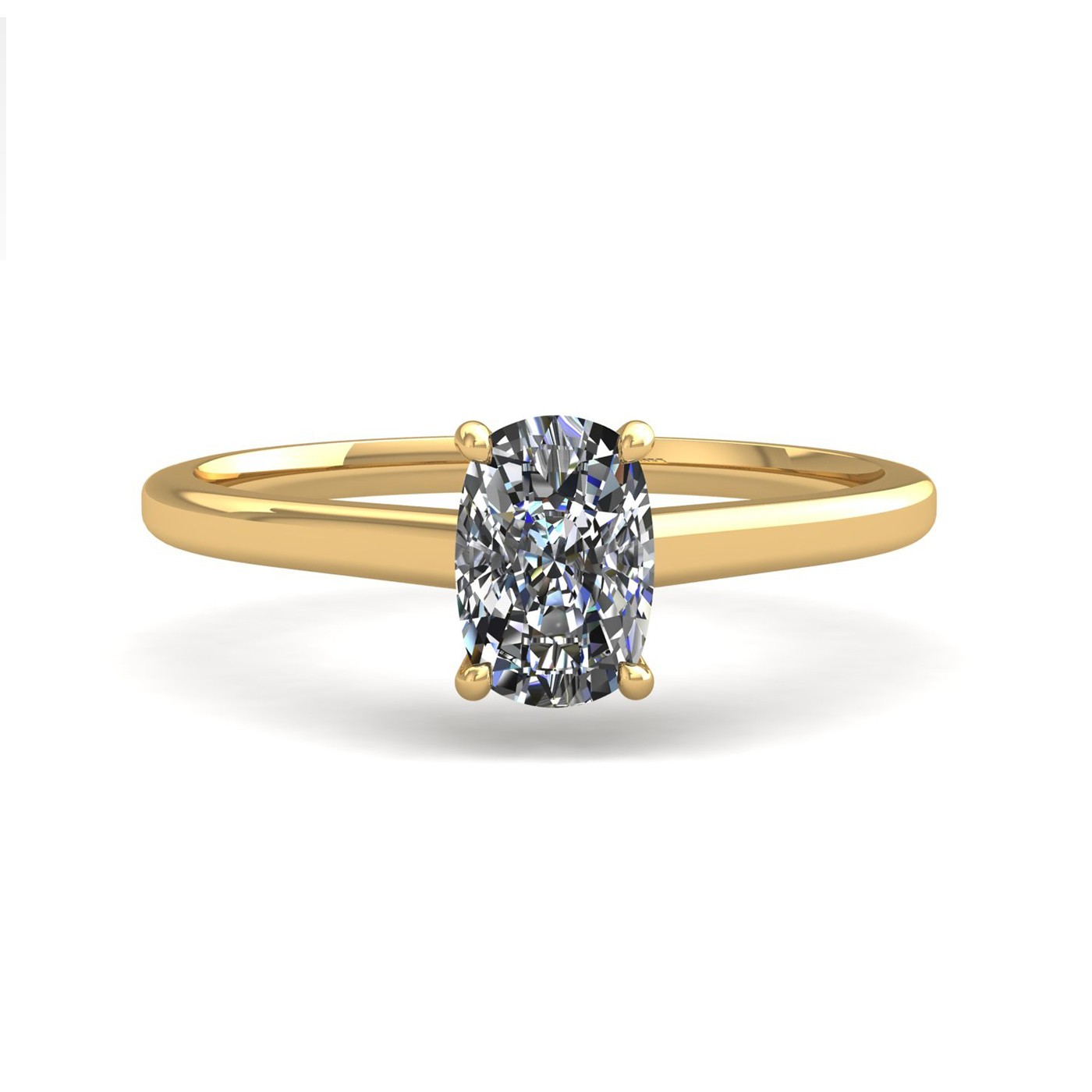 18k yellow gold  2.00 ct 4 prongs solitaire elongated cushion cut diamond engagement ring with whisper thin band Photos & images