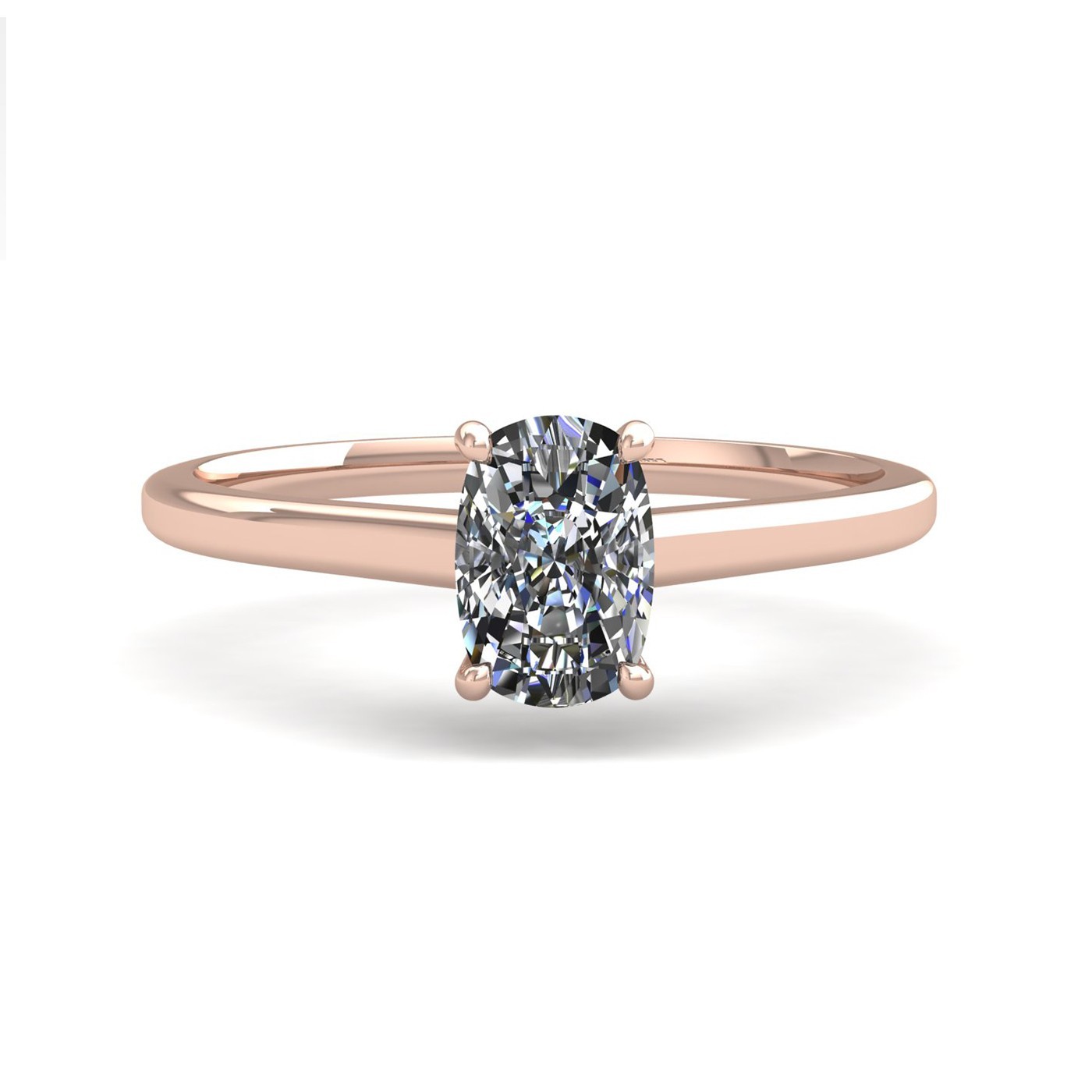 18k rose gold  2.50 ct 4 prongs solitaire elongated cushion cut diamond engagement ring with whisper thin band Photos & images