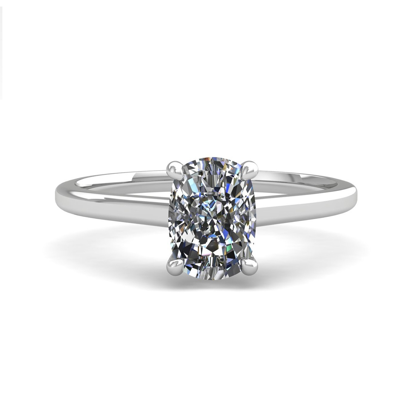18k white gold  2.00 ct 4 prongs solitaire elongated cushion cut diamond engagement ring with whisper thin band Photos & images