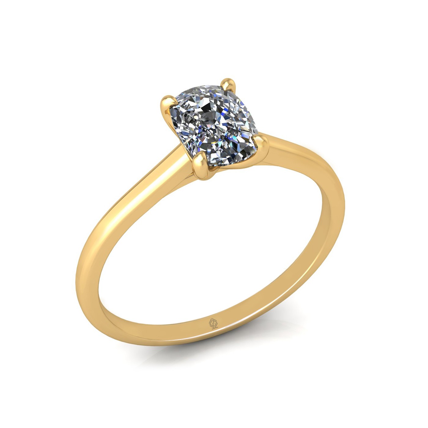 18k yellow gold 1,00 ct 4 prongs solitaire elongated cushion cut diamond engagement ring with whisper thin band
