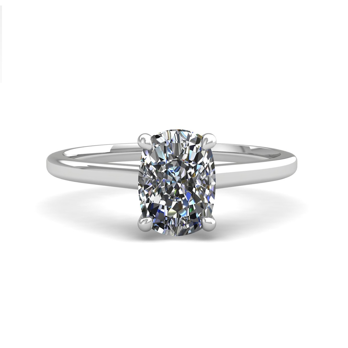 18k white gold 1,20 ct 4 prongs solitaire elongated cushion cut diamond engagement ring with whisper thin band