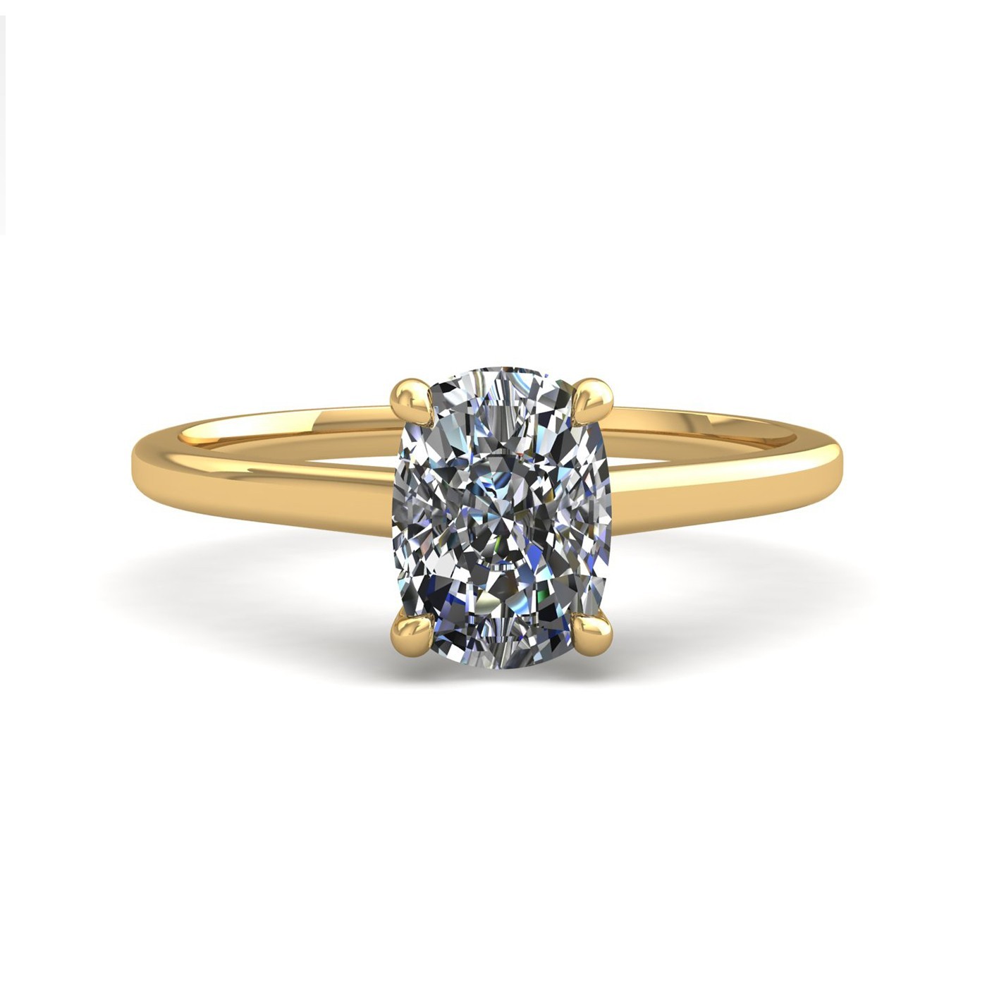 18k yellow gold  0,50 ct 4 prongs solitaire elongated cushion cut diamond engagement ring with whisper thin band Photos & images