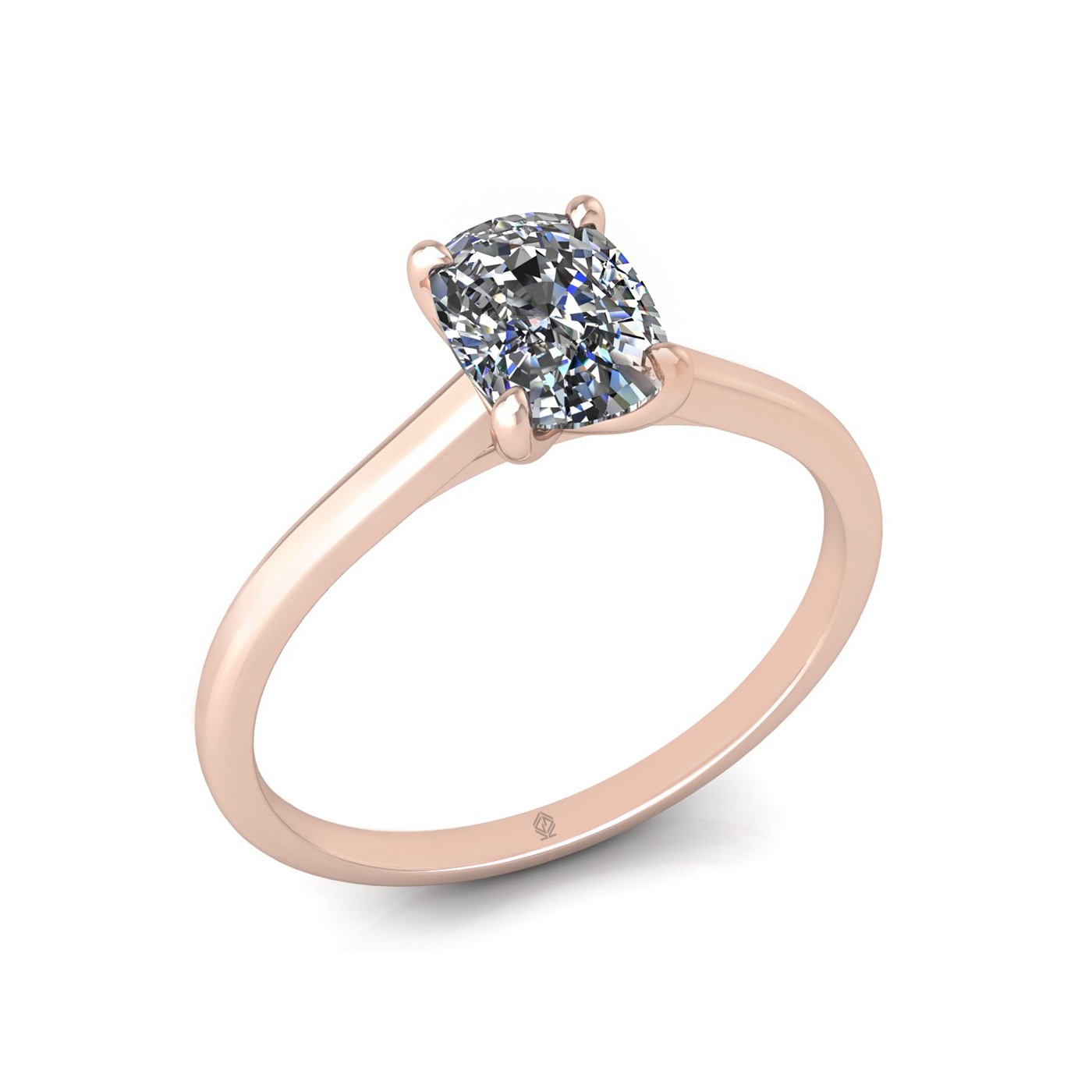 18k rose gold 1,20 ct 4 prongs solitaire elongated cushion cut diamond engagement ring with whisper thin band