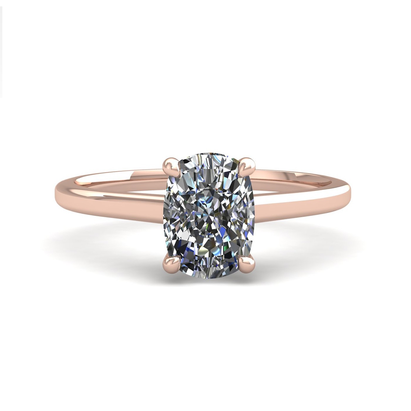 18k rose gold  1.50 ct 4 prongs solitaire elongated cushion cut diamond engagement ring with whisper thin band Photos & images