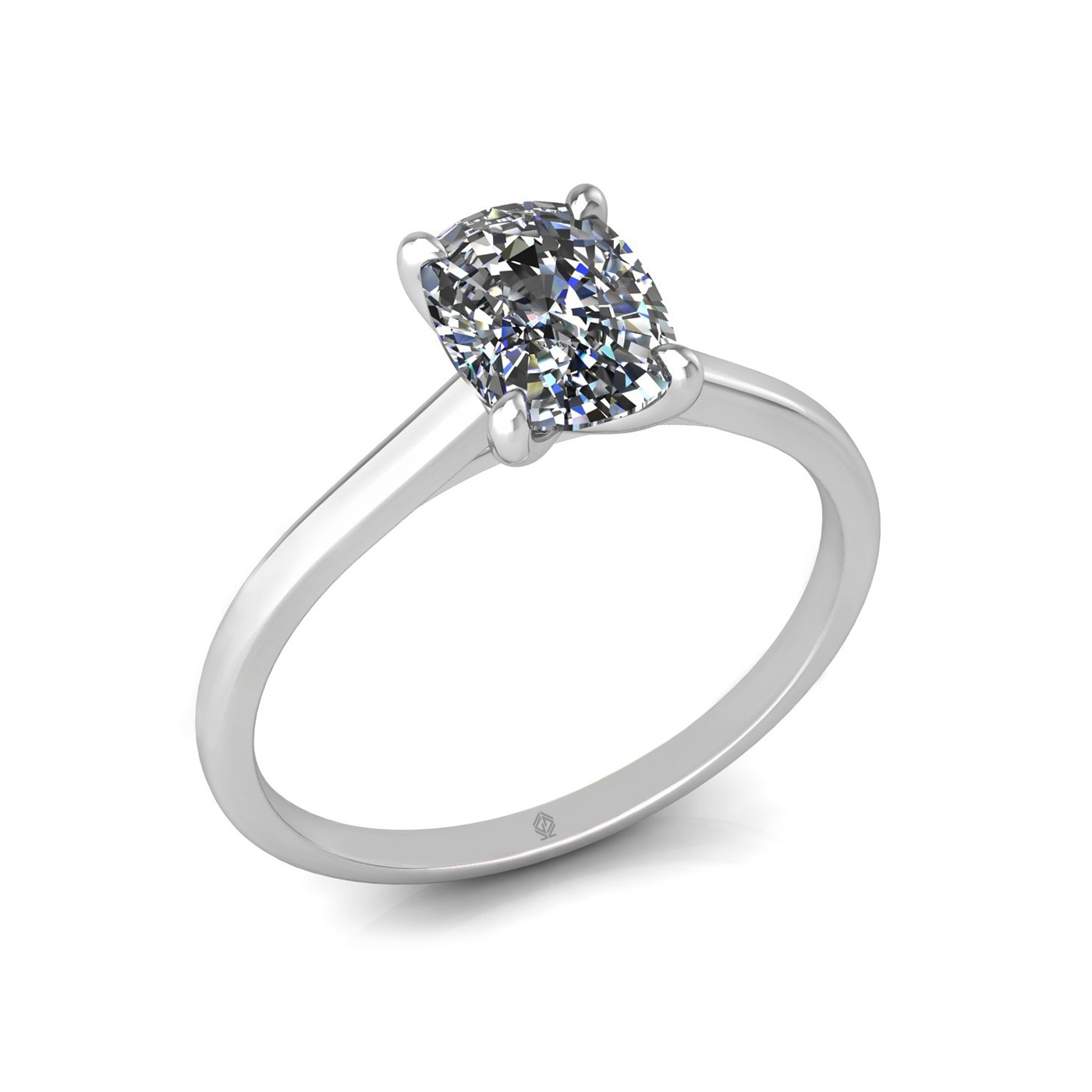 18k white gold  1.50 ct 4 prongs solitaire elongated cushion cut diamond engagement ring with whisper thin band