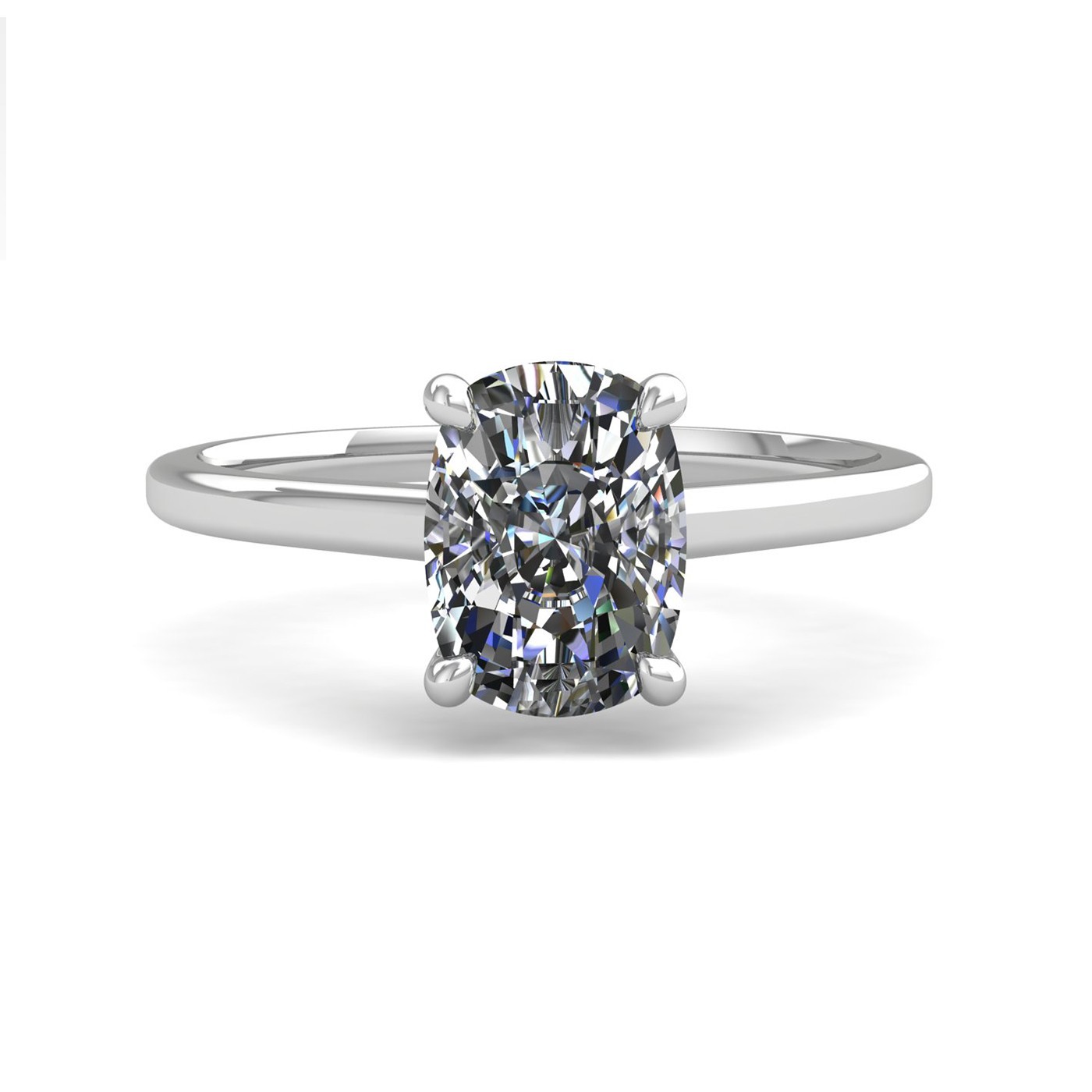 18k white gold 1,00 ct 4 prongs solitaire elongated cushion cut diamond engagement ring with whisper thin band Photos & images