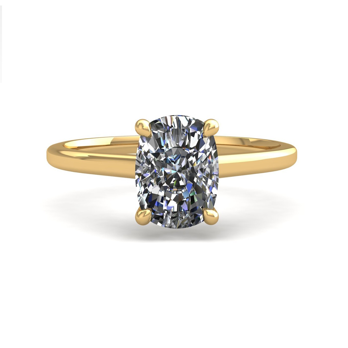 18k yellow gold  2.50 ct 4 prongs solitaire elongated cushion cut diamond engagement ring with whisper thin band Photos & images