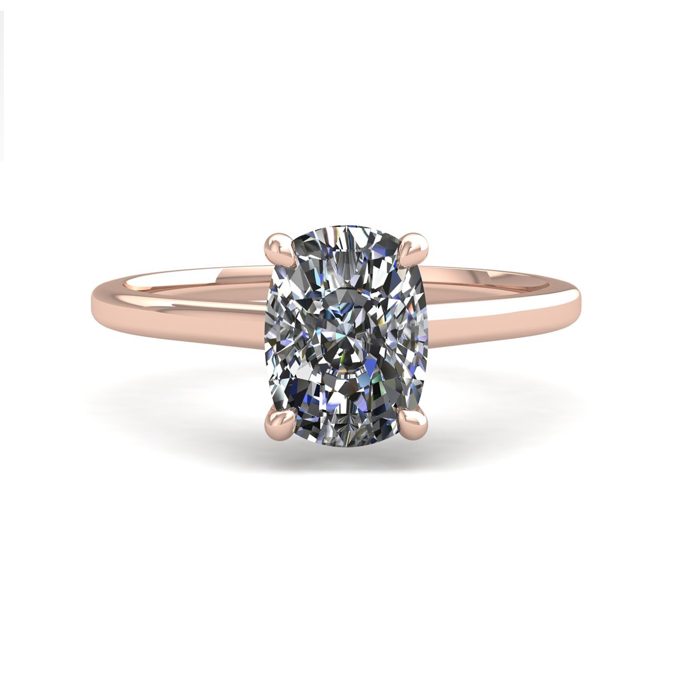 18k rose gold 1,00 ct 4 prongs solitaire elongated cushion cut diamond engagement ring with whisper thin band Photos & images