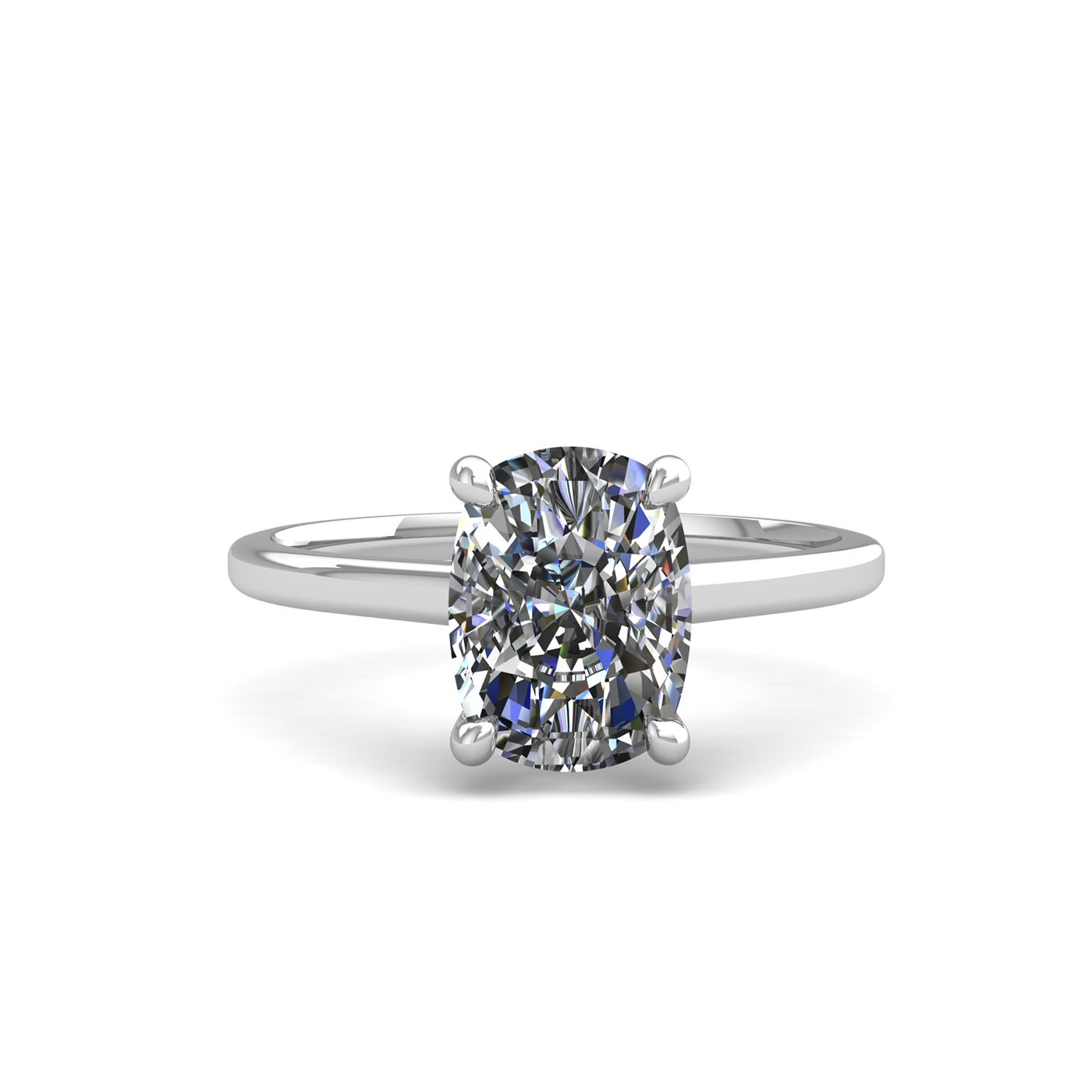 18k white gold  2.00 ct 4 prongs solitaire elongated cushion cut diamond engagement ring with whisper thin band