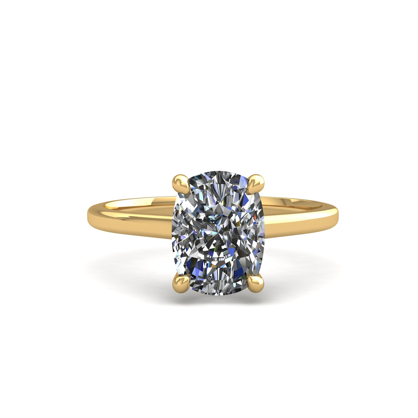 18k yellow gold 1,20 ct 4 prongs solitaire elongated cushion cut diamond engagement ring with whisper thin band Photos & images