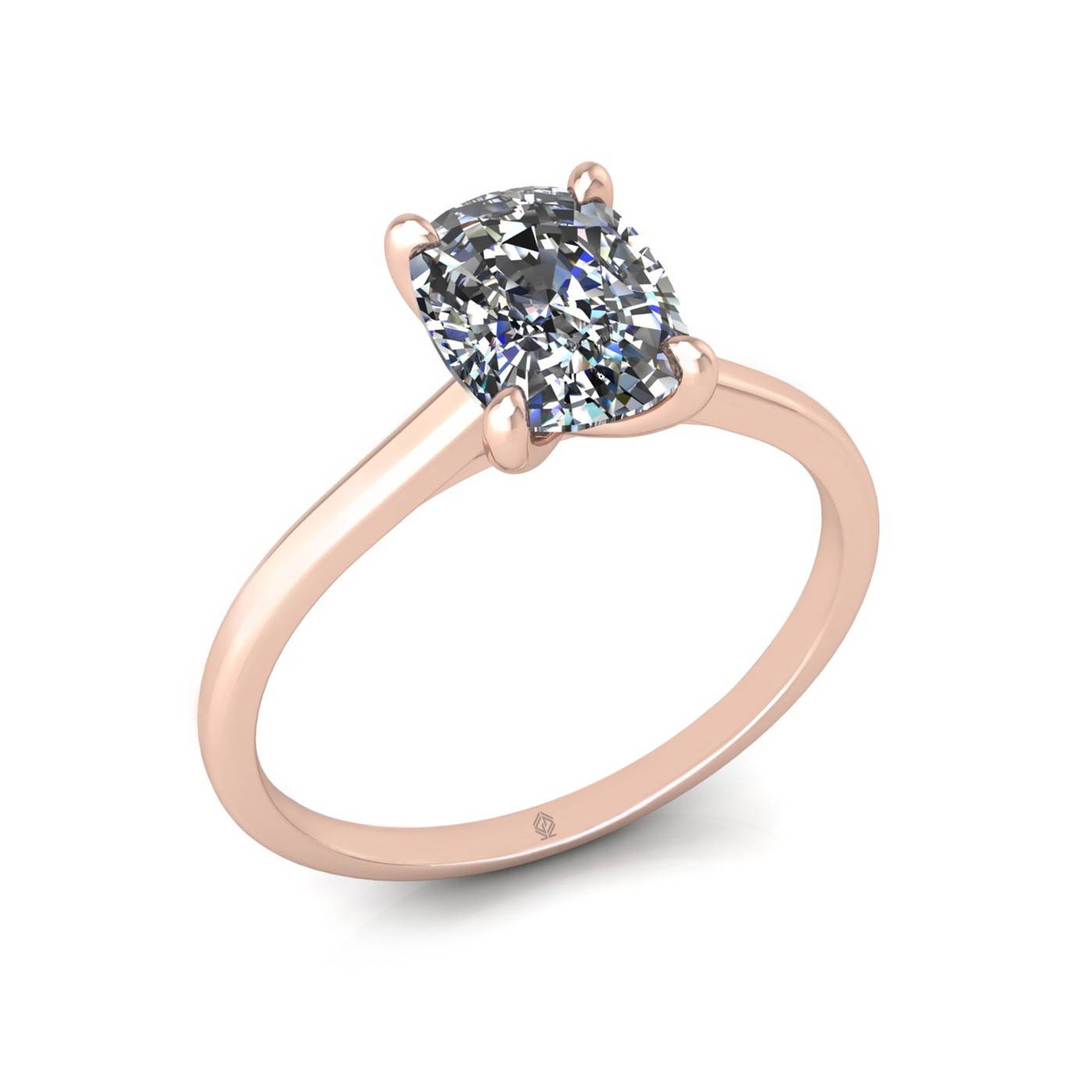 18k rose gold  2.00 ct 4 prongs solitaire elongated cushion cut diamond engagement ring with whisper thin band
