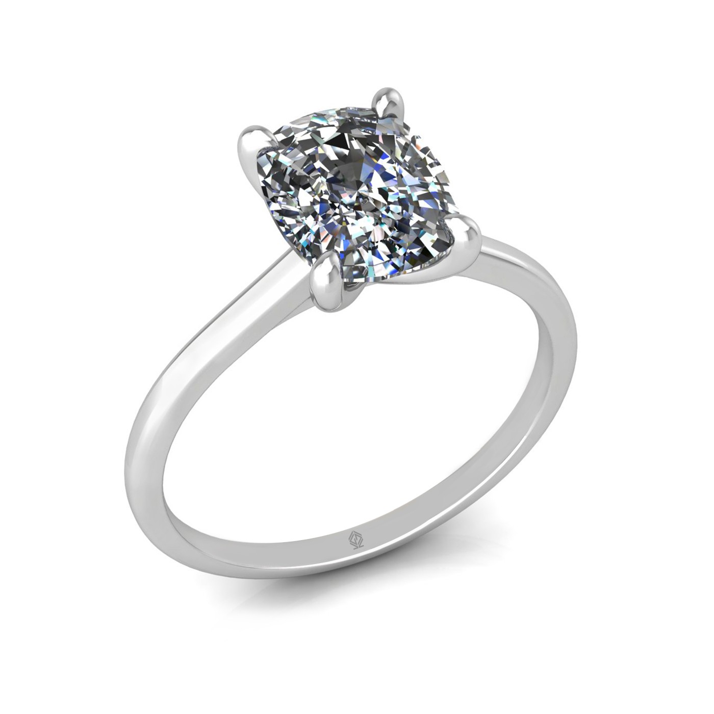 18k white gold  2.50 ct 4 prongs solitaire elongated cushion cut diamond engagement ring with whisper thin band