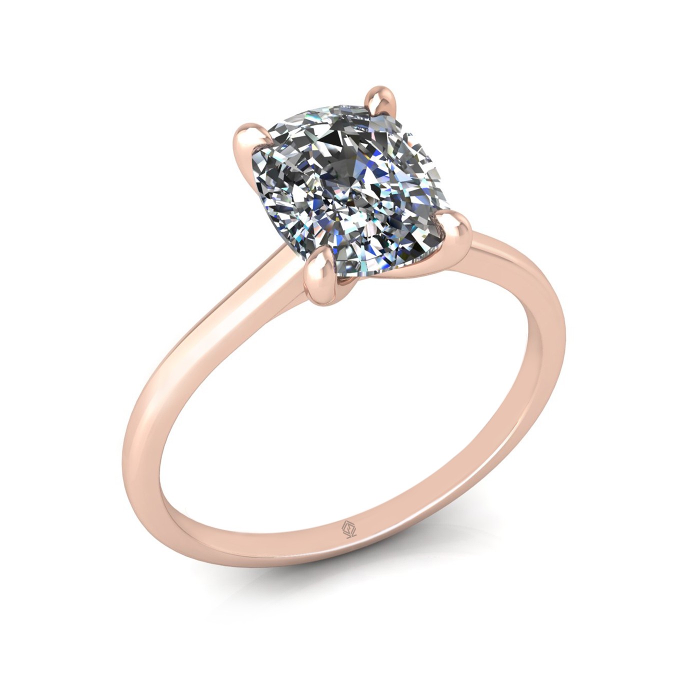 18k rose gold  2.50 ct 4 prongs solitaire elongated cushion cut diamond engagement ring with whisper thin band