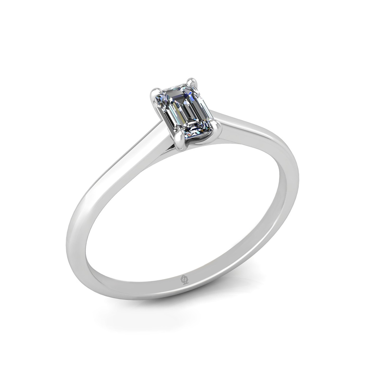18k white gold  0,30 ct 4 prongs solitaire emerald cut diamond engagement ring with whisper thin band