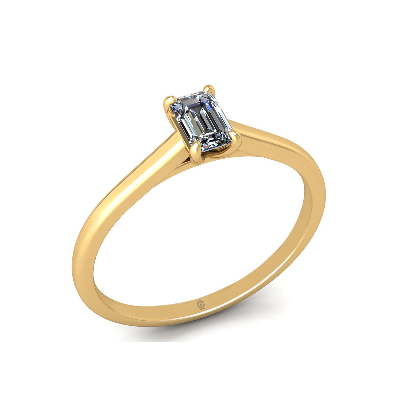 18k yellow gold  0,30 ct 4 prongs solitaire emerald cut diamond engagement ring with whisper thin band