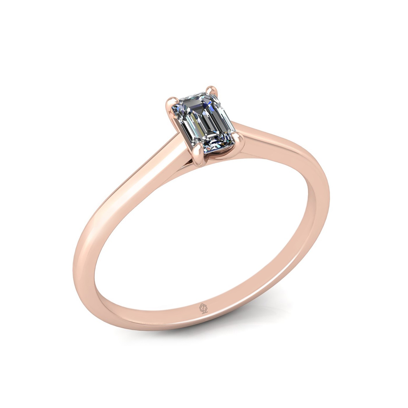 18k rose gold  0,30 ct 4 prongs solitaire emerald cut diamond engagement ring with whisper thin band