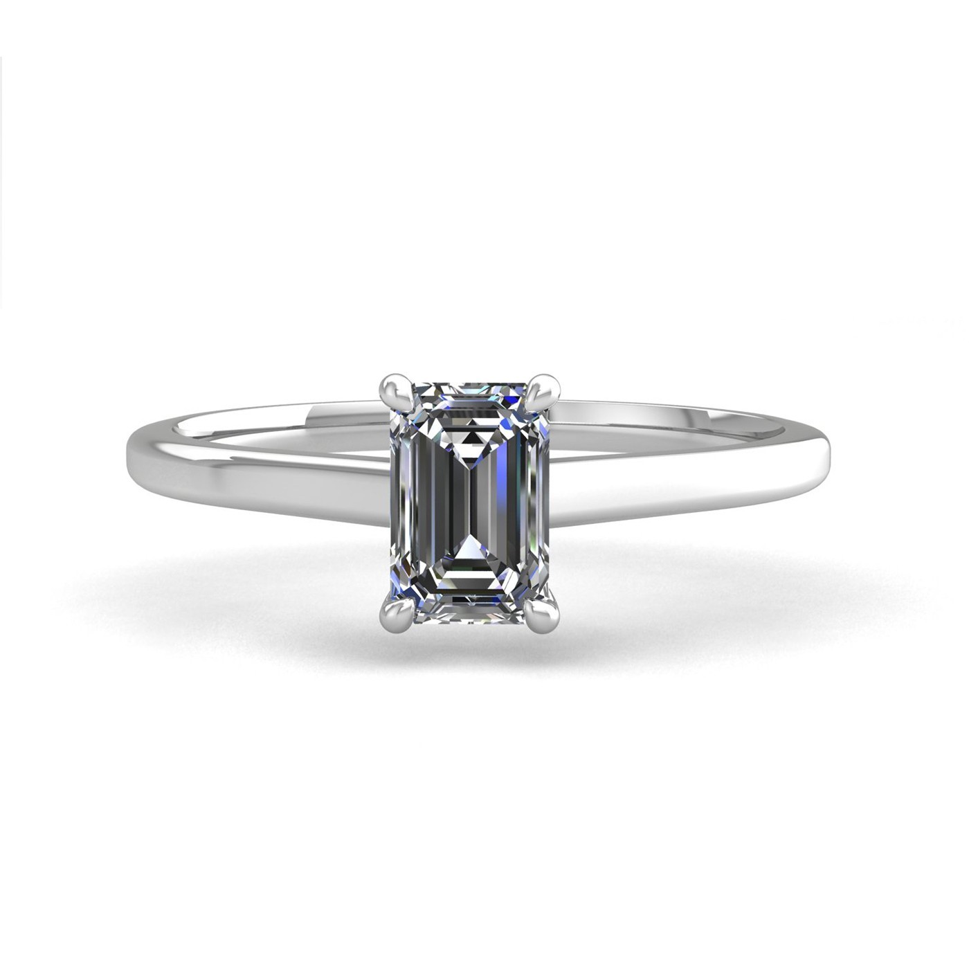 18k white gold  0,30 ct 4 prongs solitaire emerald cut diamond engagement ring with whisper thin band Photos & images