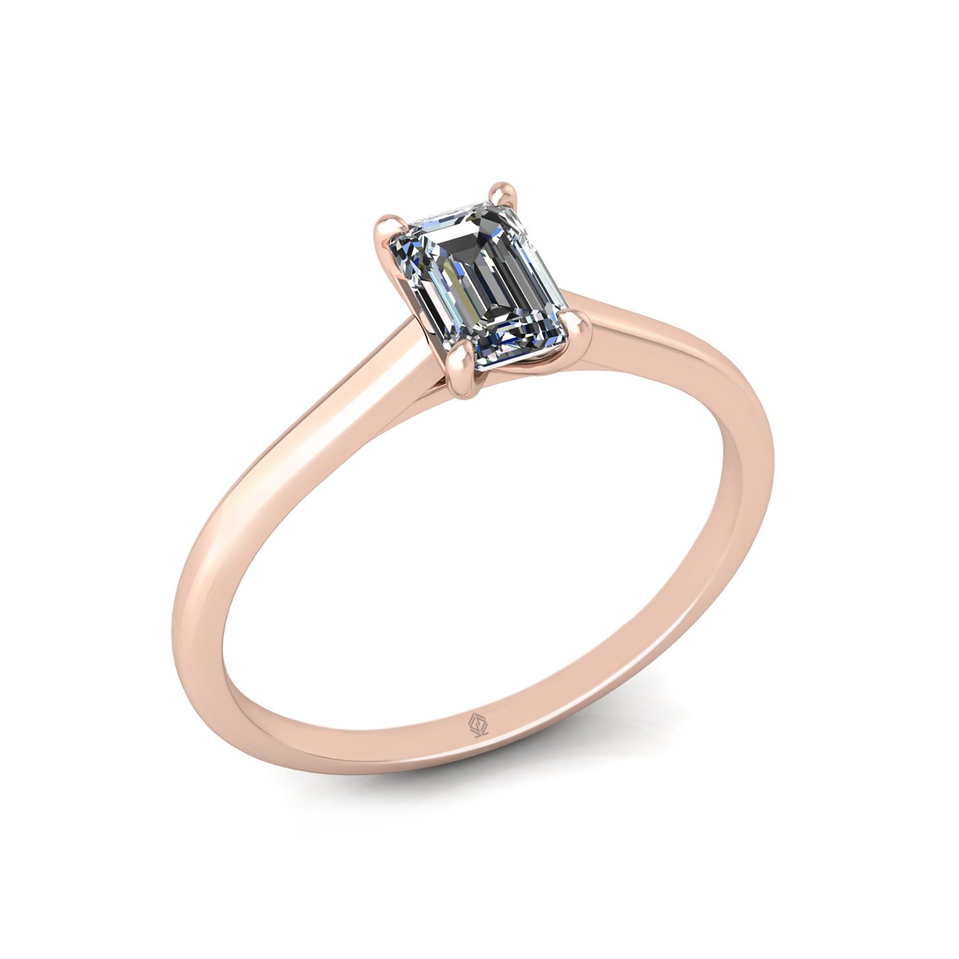18k rose gold  0,50 ct 4 prongs solitaire emerald cut diamond engagement ring with whisper thin band