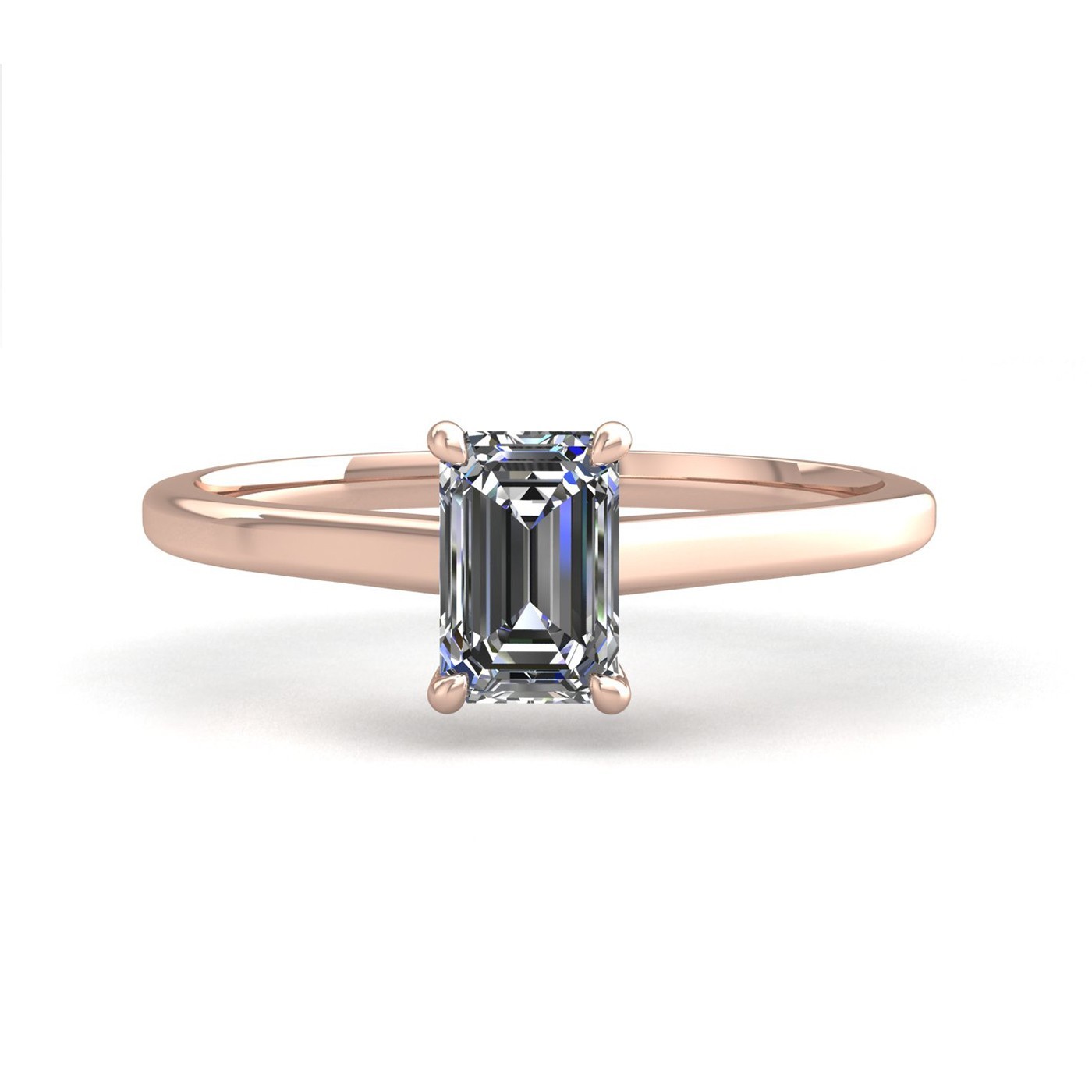 18k rose gold  0,50 ct 4 prongs solitaire emerald cut diamond engagement ring with whisper thin band