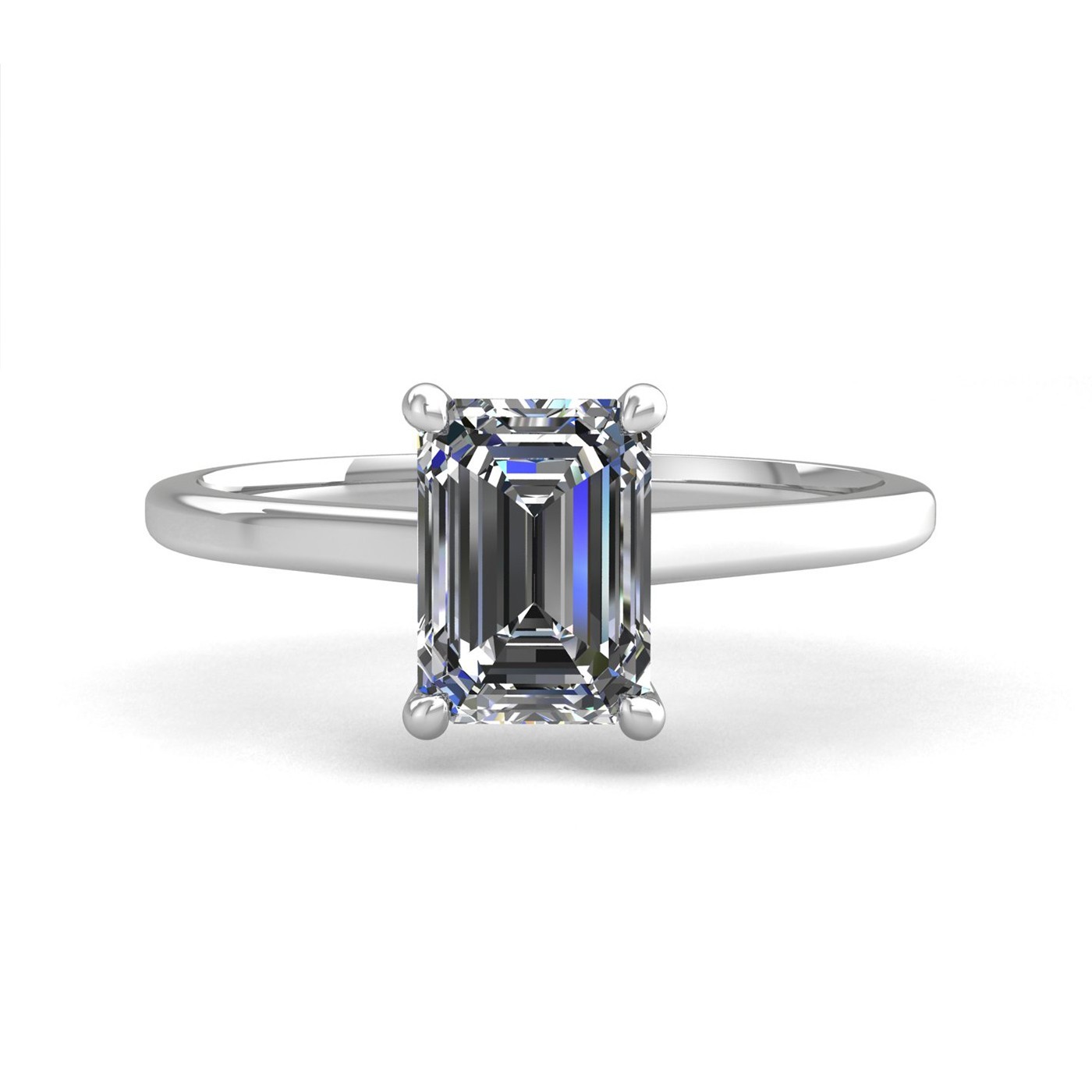 18k white gold 4 prongs emerald shape diamond ring Photos & images
