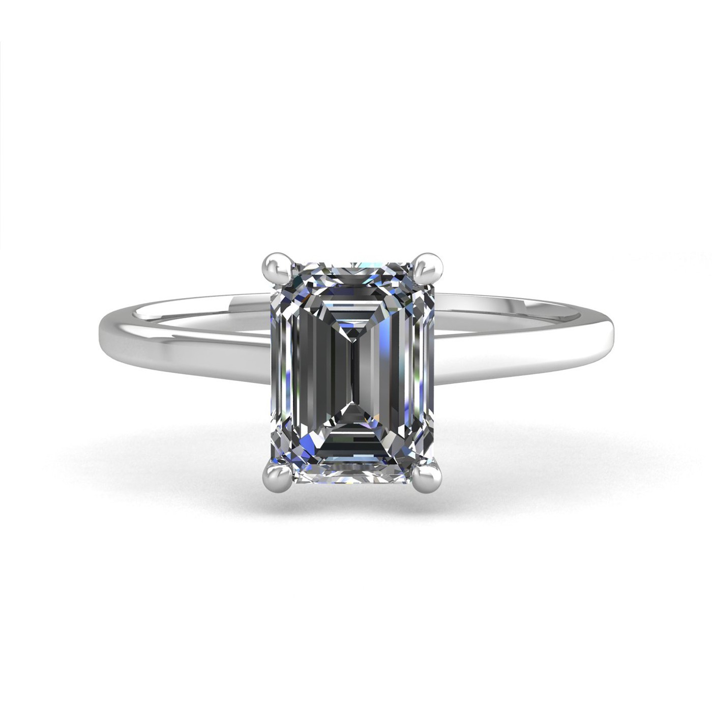 18k white gold  0,30 ct 4 prongs solitaire emerald cut diamond engagement ring with whisper thin band Photos & images