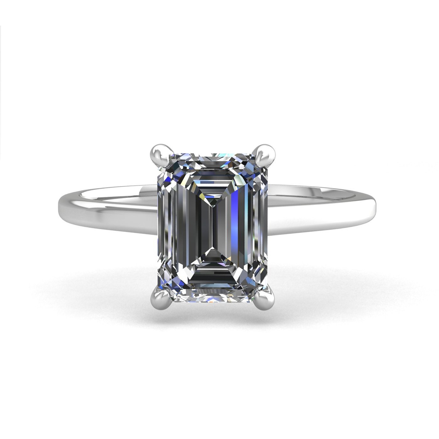 18k white gold 4 prongs emerald shape diamond ring Photos & images