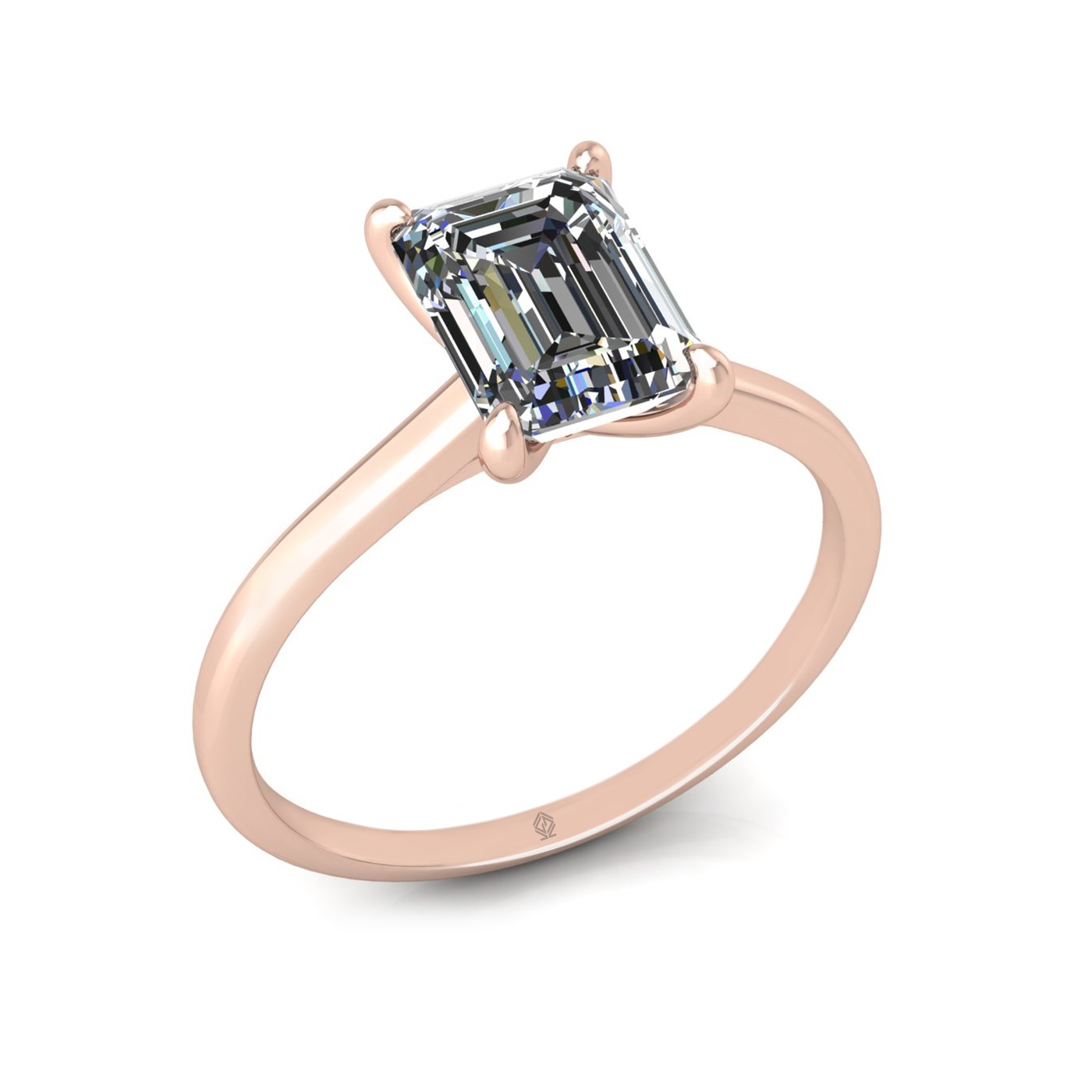 18k rose gold 4 prongs emerald shape diamond ring