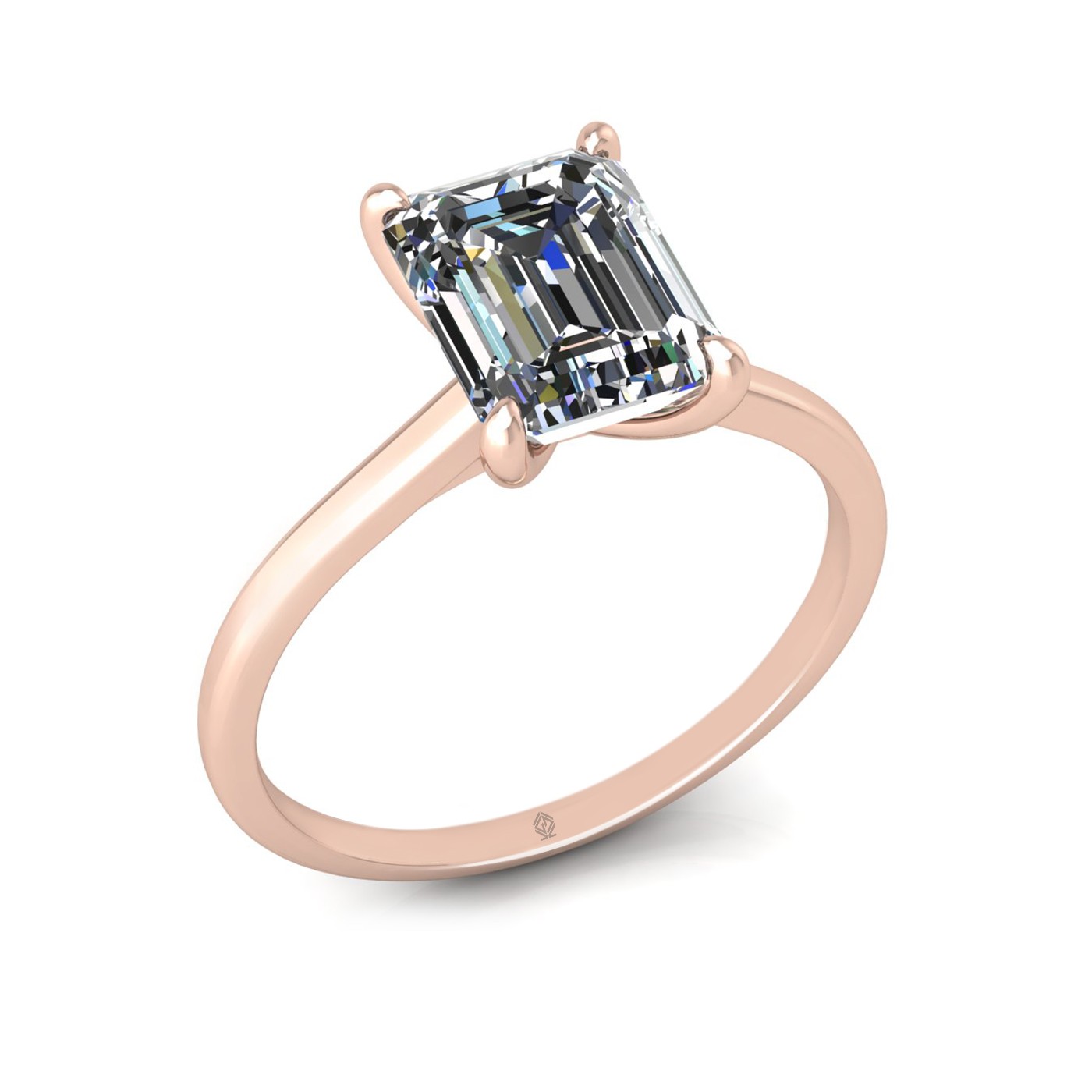 18k rose gold 4 prongs emerald shape diamond ring