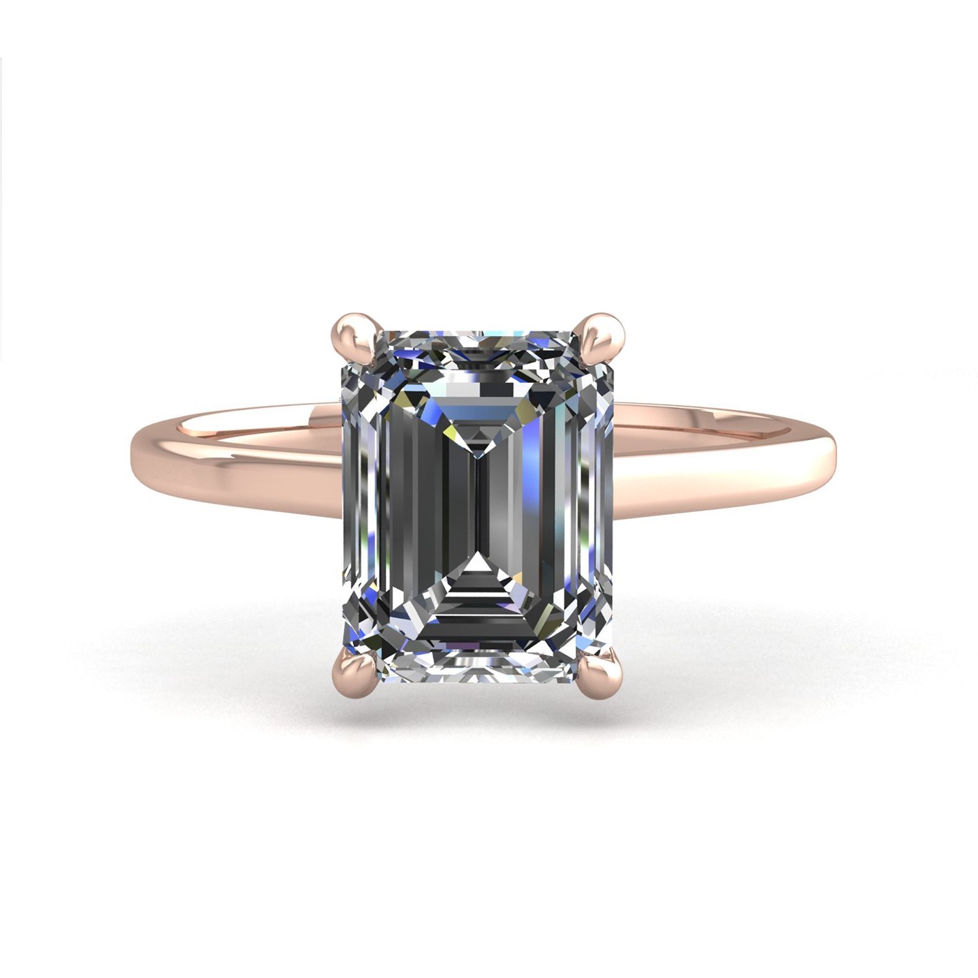 18k rose gold  0,50 ct 4 prongs solitaire emerald cut diamond engagement ring with whisper thin band Photos & images