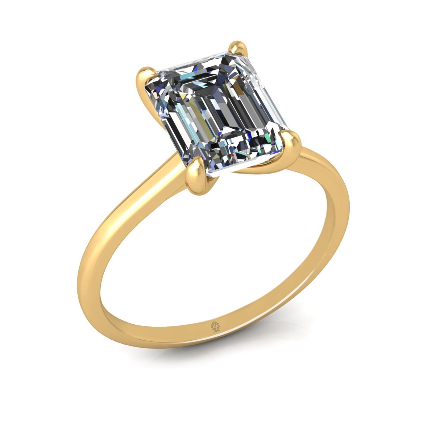 18k yellow gold 4 prongs emerald shape diamond ring