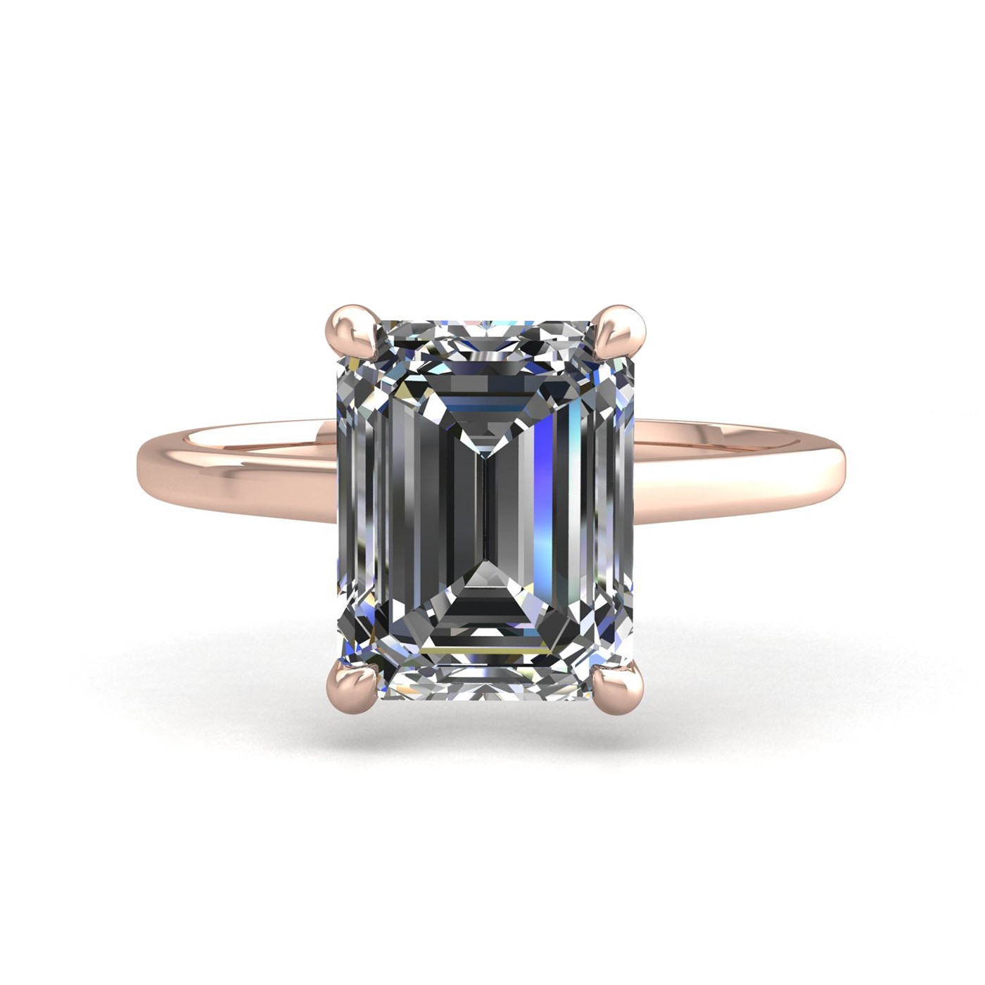 18k rose gold 4 prongs emerald shape diamond ring Photos & images