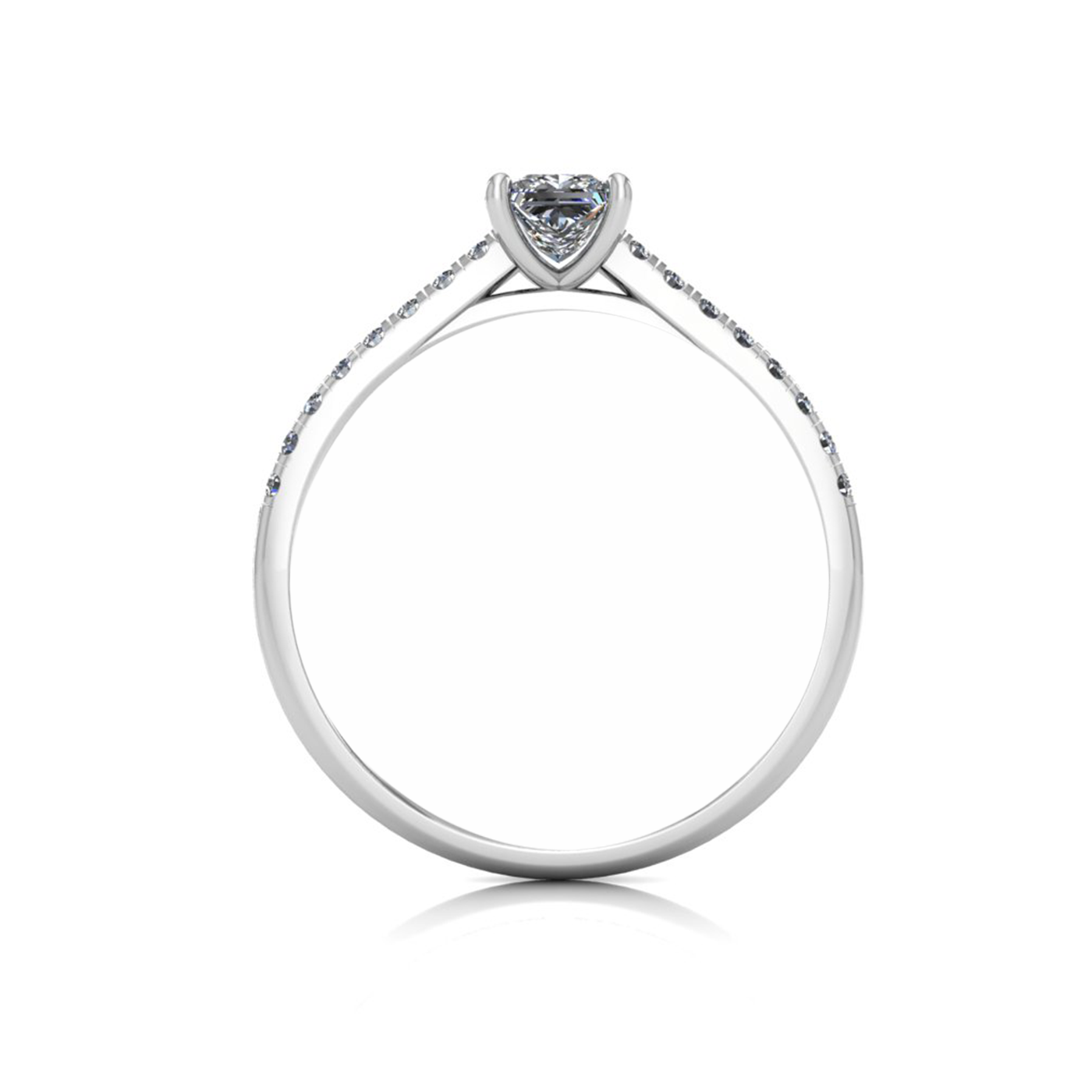 18k white gold  0,30 ct 4 prongs princess cut diamond engagement ring with whisper thin pavÉ set band