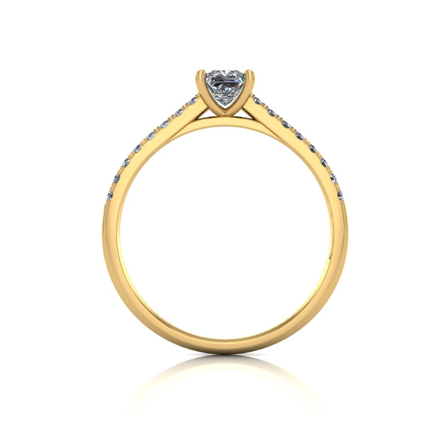 18k yellow gold  0,30 ct 4 prongs princess cut diamond engagement ring with whisper thin pavÉ set band