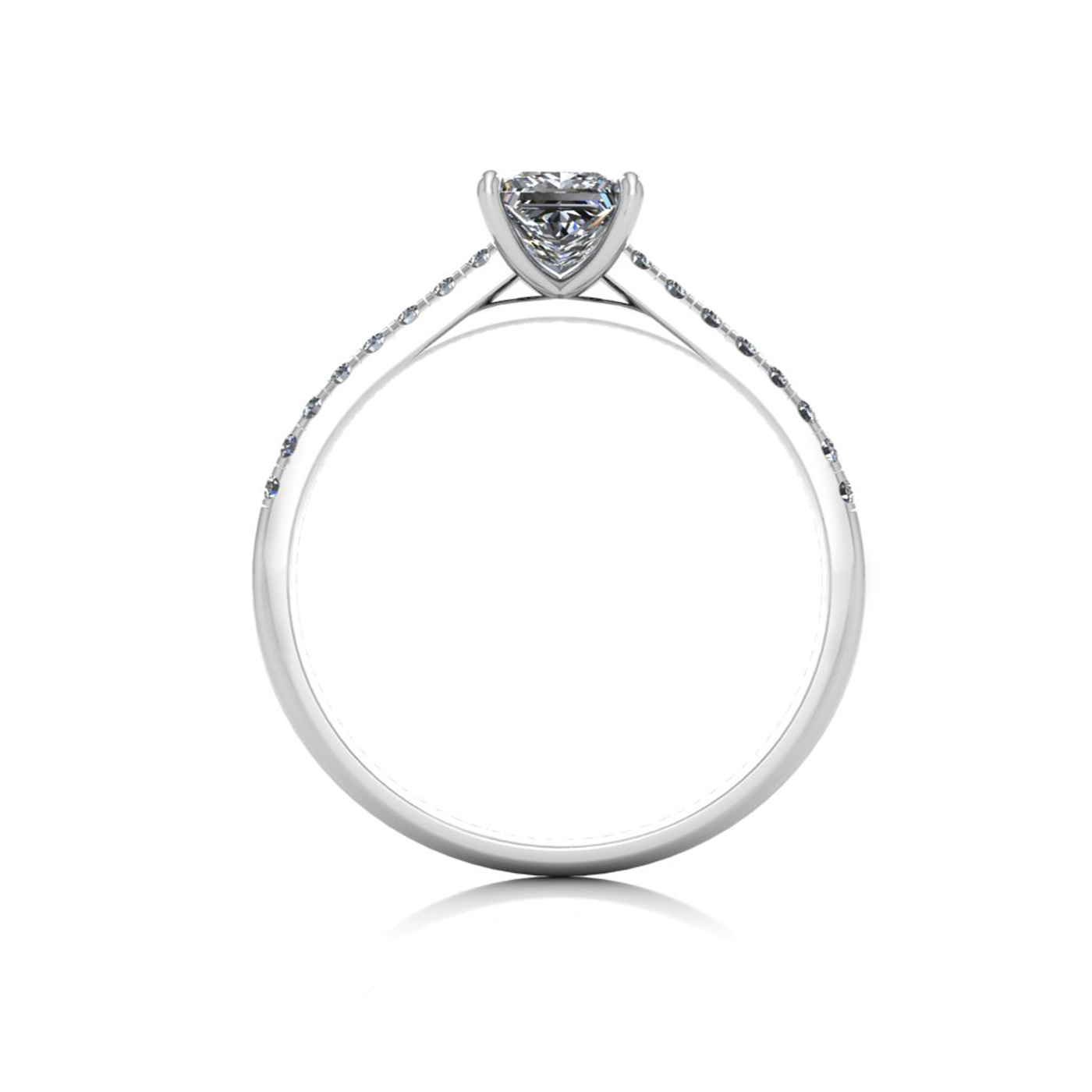 18k white gold 0,50 ct 4 prongs princess cut diamond engagement ring with whisper thin pavÉ set band