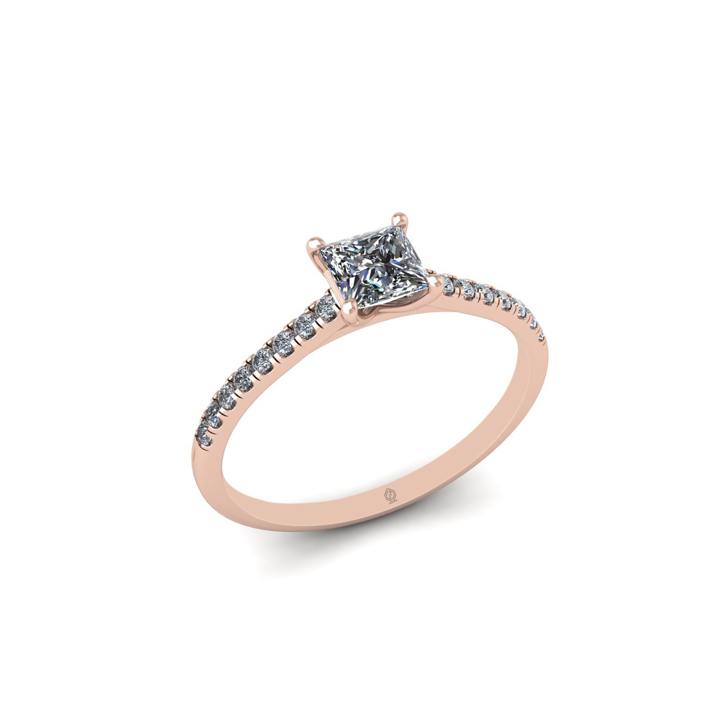 18k rose gold 0,50 ct 4 prongs princess cut diamond engagement ring with whisper thin pavÉ set band
