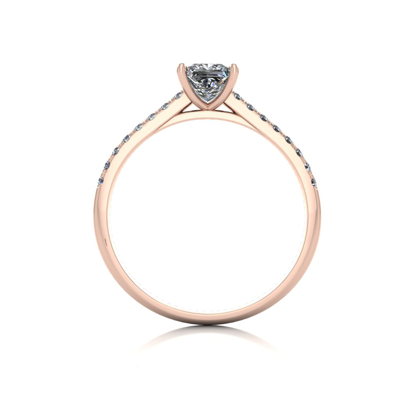 18k rose gold 0,50 ct 4 prongs princess cut diamond engagement ring with whisper thin pavÉ set band