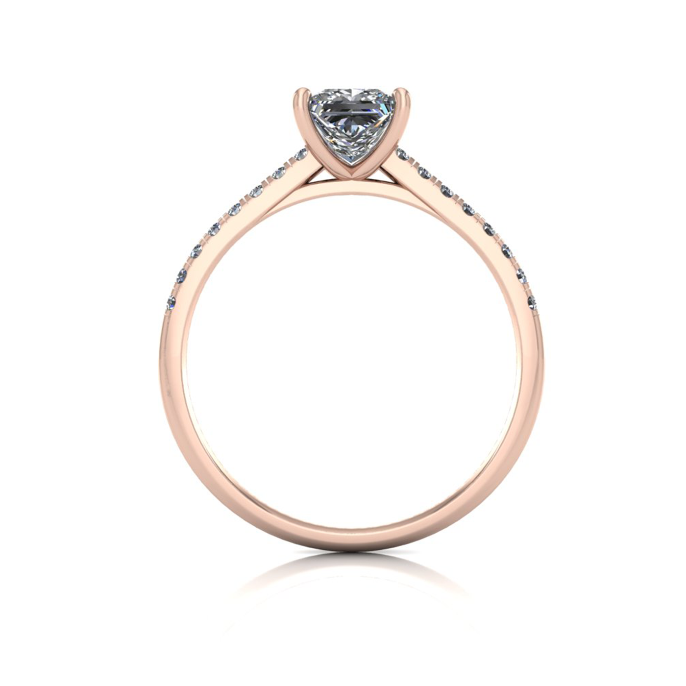 18k rose gold  0,80 ct 4 prongs princess cut diamond engagement ring with whisper thin pavÉ set band