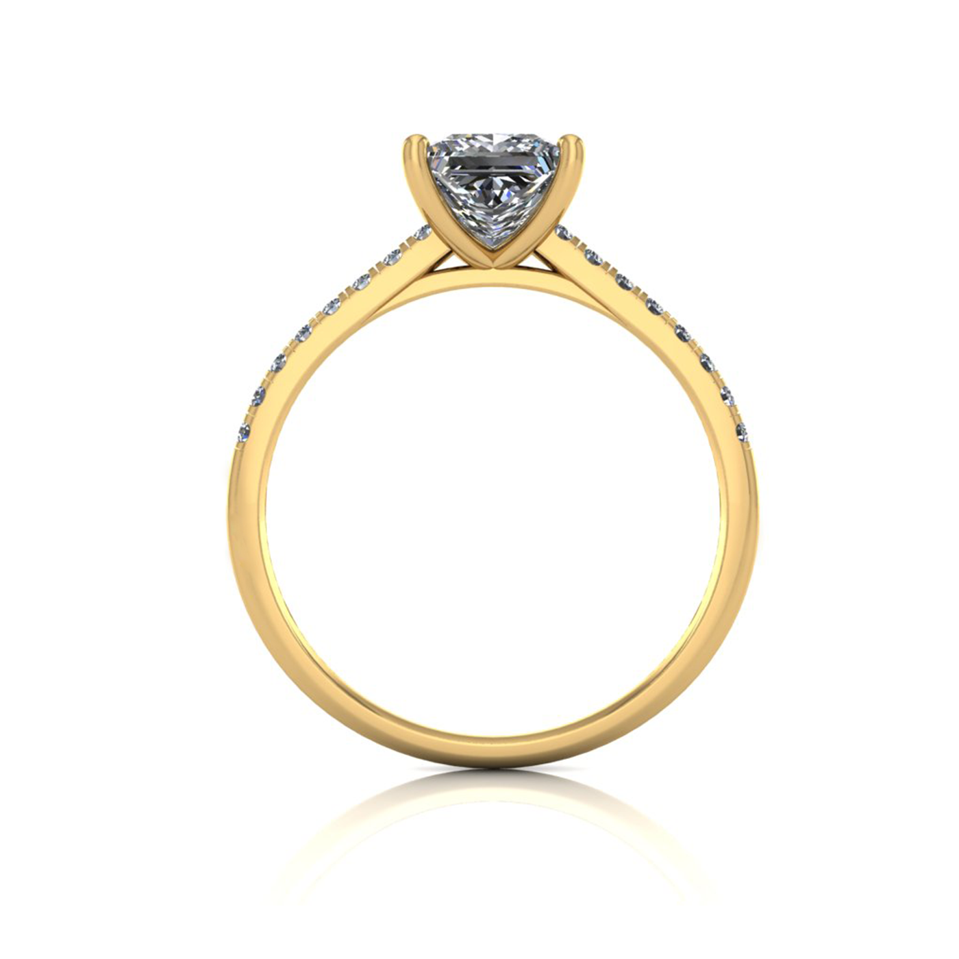 18k yellow gold 1,00 ct 4 prongs princess cut diamond engagement ring with whisper thin pavÉ set band
