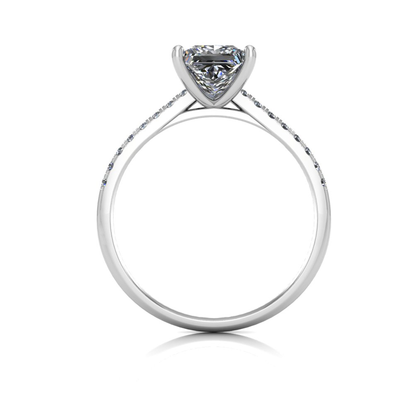 18k white gold 1,20 ct 4 prongs princess cut diamond engagement ring with whisper thin pavÉ set band