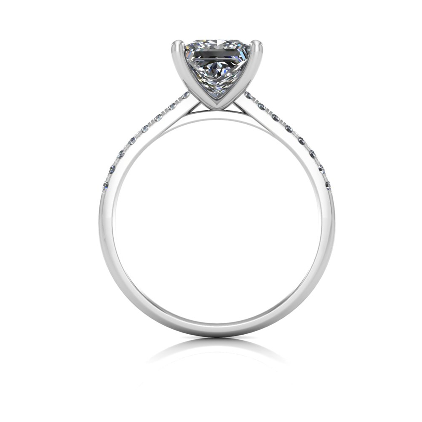 18k white gold 1,50 ct 4 prongs princess cut diamond engagement ring with whisper thin pavÉ set band